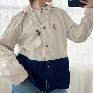 J.Crew Nautical Sailing Jacket Women's XL Colorblock Hooded 100% Cotton